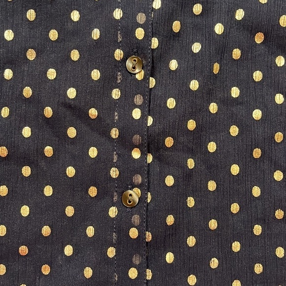 Aerie Navy & Gold Polka Dot Blouse Top Sheer Button Up Size XL EUC Collared - Picture 5 of 13